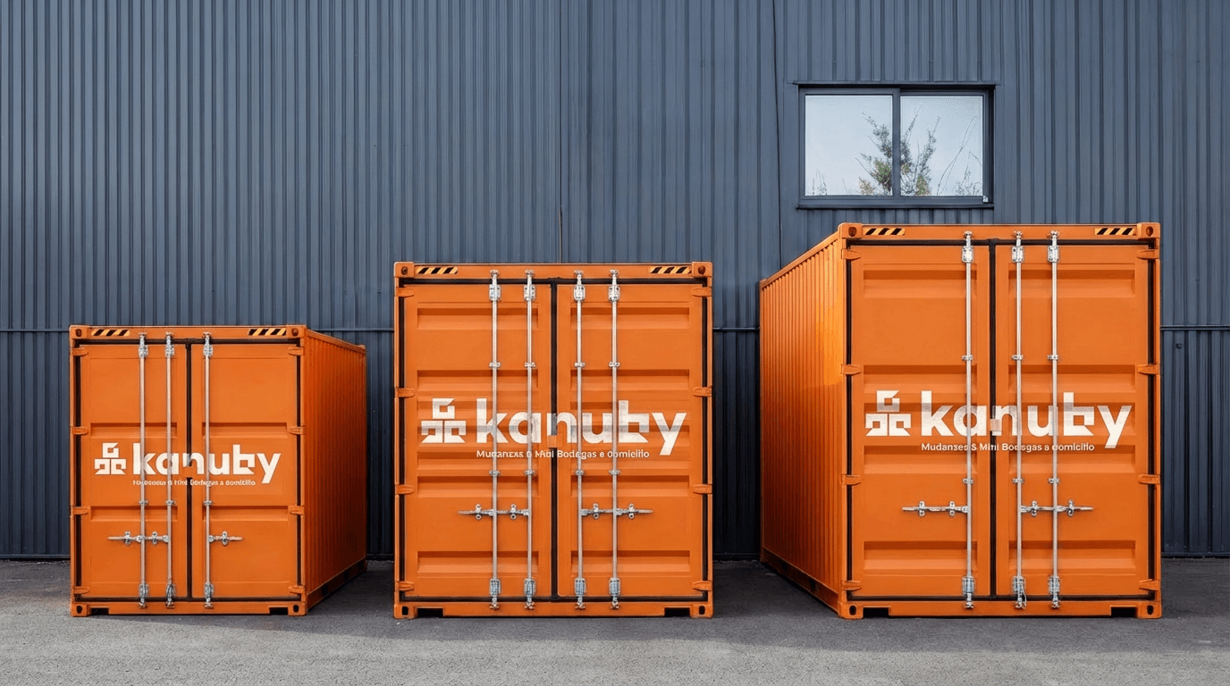 Tres contenedores naranjas de Kanuby de distinto tamaño